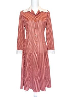 Vintage Rust Polka Dot Shirt Dress